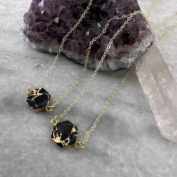 Twisted Pine Jewelry - Wholesale Pendant/Charm Necklace - Kintsugi Necklace - Onyx - Silver & Gold2