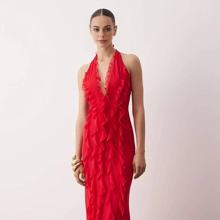 Tulle Evening Dress with Ruffled and Lined for wholesale by WOVCOR