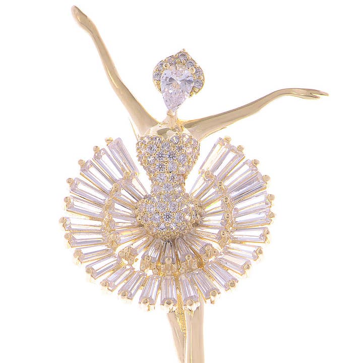 Broche de Bailarina Elegante de Oro con Cristales de Imitación. para venta al por mayor de AK Brand