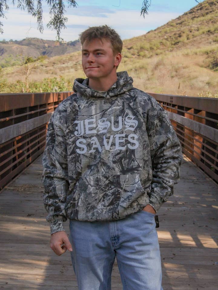 Jesus Saves Camo Special Hoodie for wholesale by The Good News Apparel