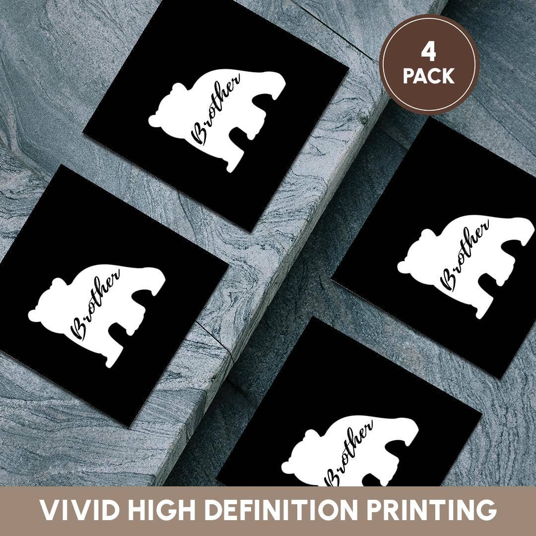 3dRose - Vendita all'ingrosso Sottobicchiere - 3dRose, Fratello Orso. Lettere nere all'interno di un cucciolo bianco su sfondo nero., Sottobicchiere5