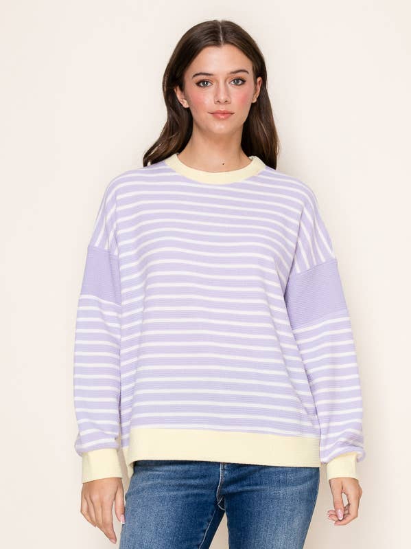 L/S CLOUDY KNIT STRIPE WITH COLORED EDGES TOP for wholesale by Tres Bien, Inc