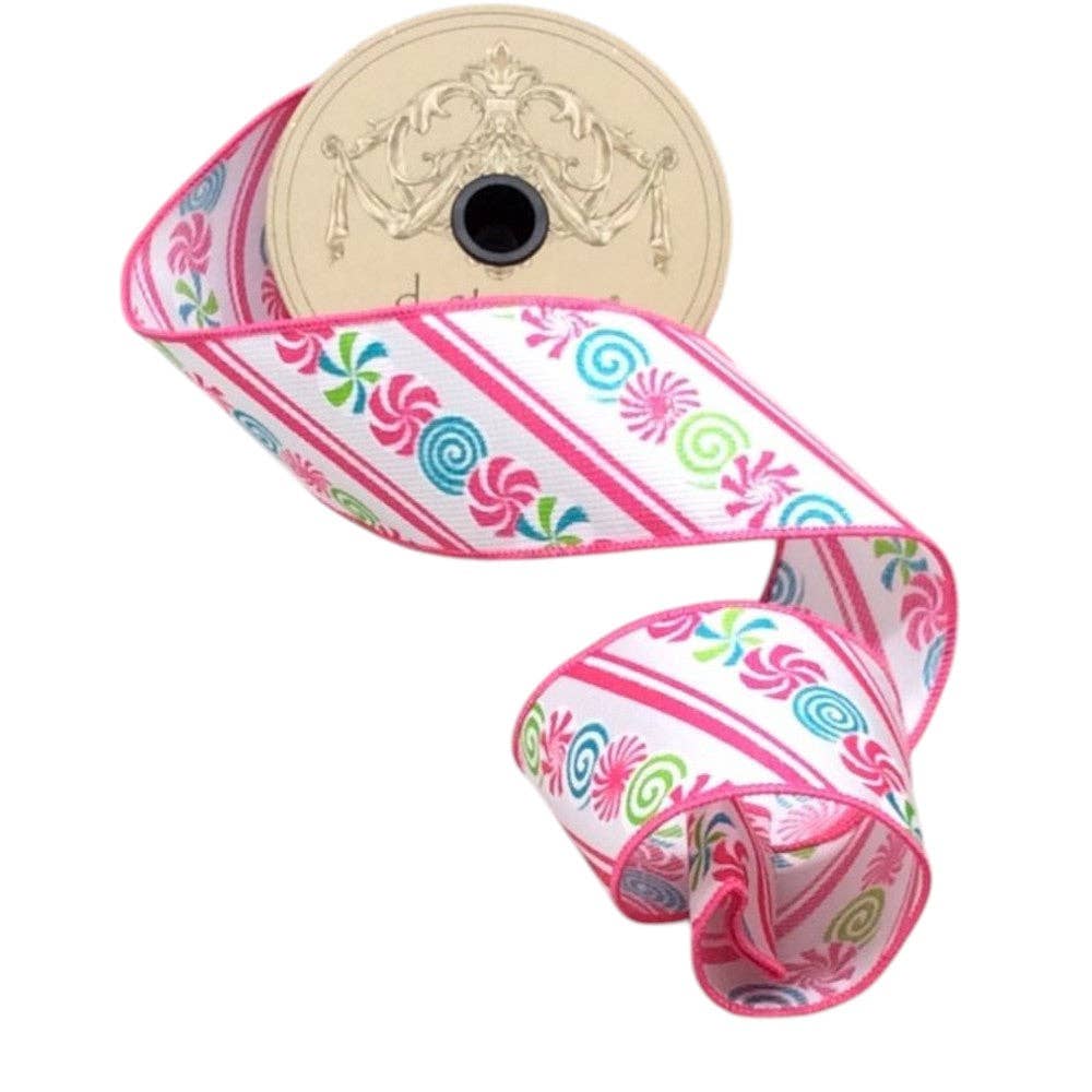 RC Home Decor - Wholesale Linten - 2,5" x 10yds-Pepermunt Satijnen Lint – Roze, Blauw & Wit Bedraad Kerst Snoep Lint0