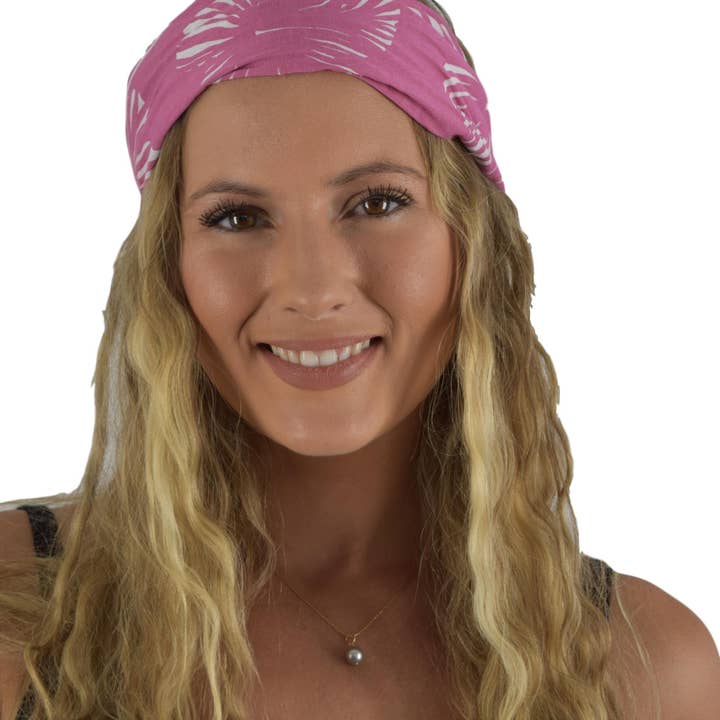 Headband & Scrunchie Hair Set, Pink Hibiscus for wholesale by Island Style Clothing Co by Akamai Distribution Ltd