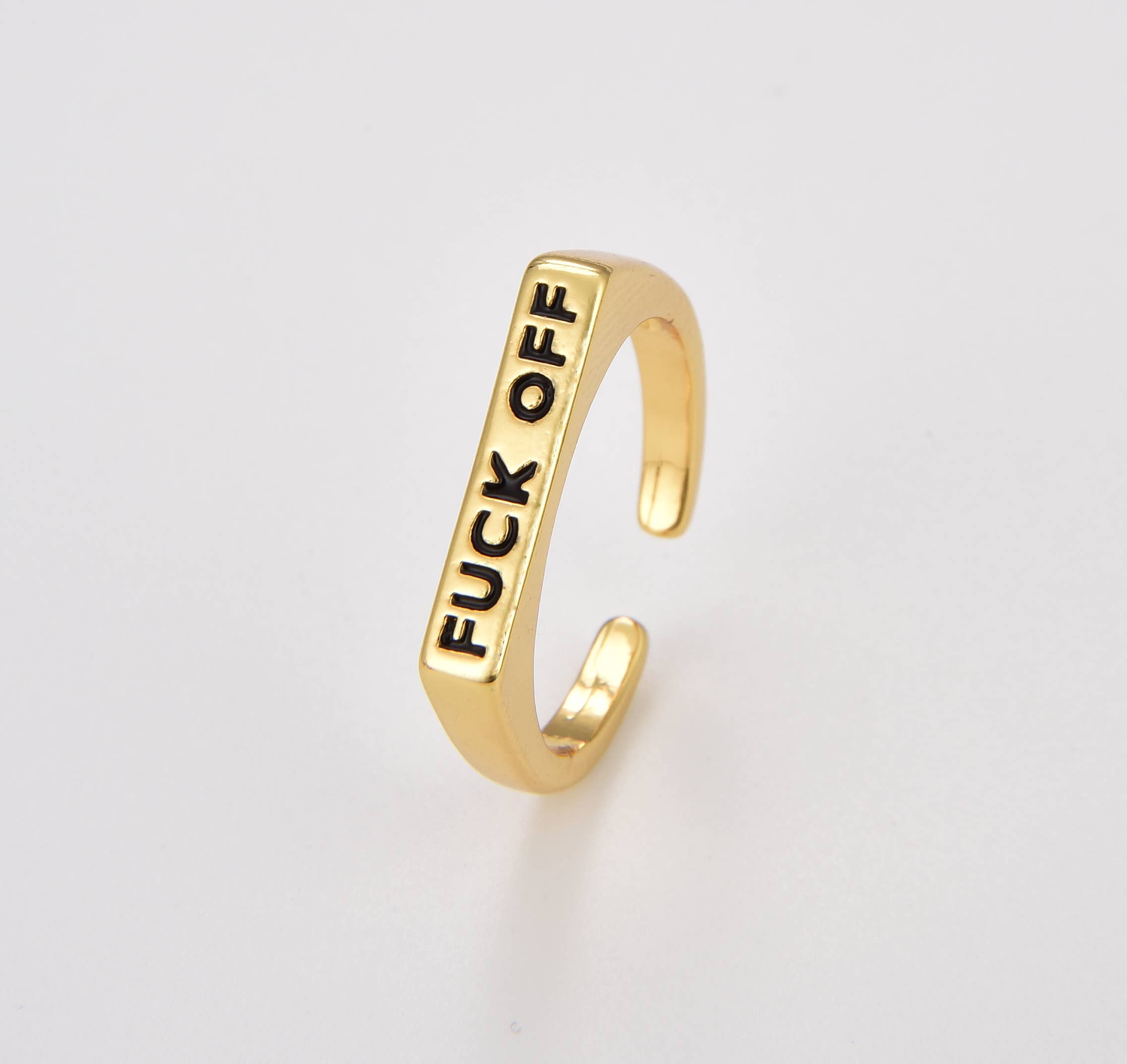 Beads Creation - Wholesale Signet Ring - Gold Fuck Off Signet Ring, Open Adjustable Ring, RG1561