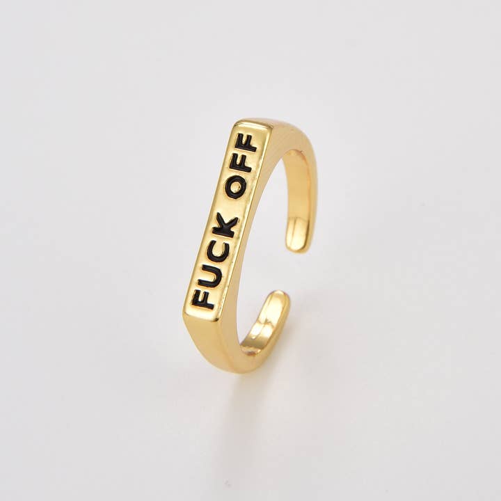 Beads Creation - Wholesale Signet Ring - Gold Fuck Off Signet Ring, Open Adjustable Ring, RG1561