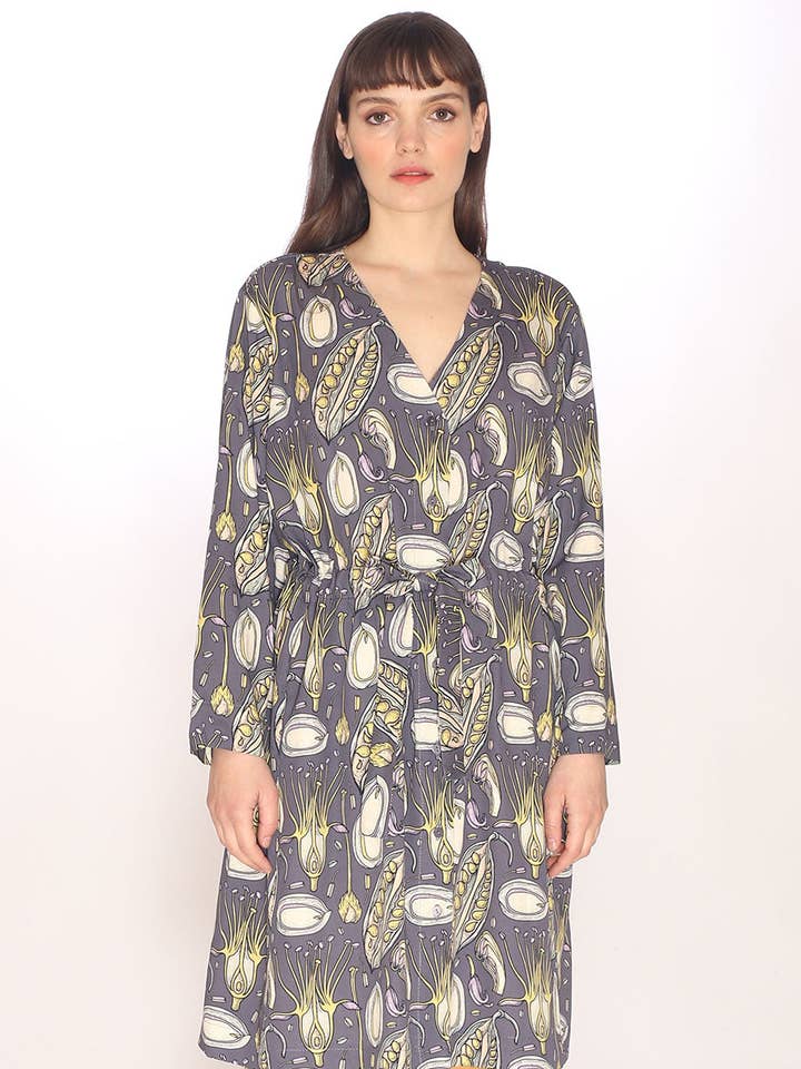 110133_ZADEN PRINT V-HALS JURK voor wholesale door Pepaloves