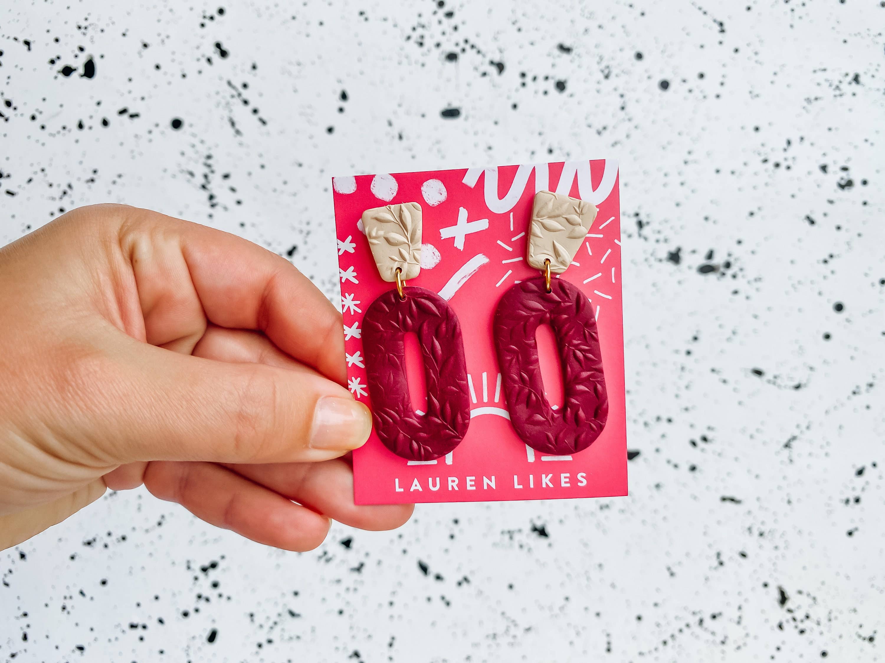 Lauren Likes Art - Wholesale Dangle Earrings - Jewel Tone Vintage Inspired Earring, Wine Polymer Clay Earri9