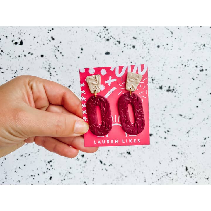 Lauren Likes Art - Wholesale Dangle Earrings - Jewel Tone Vintage Inspired Earring, Wine Polymer Clay Earri9