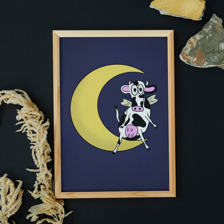 Moon Cow Art Print for wholesale by Matchai Designs