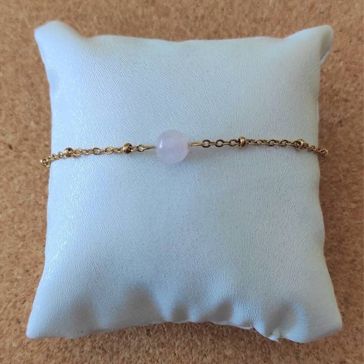 unique rose quartz pearl bracelet & stainless steel chain for wholesale by Tendances perles