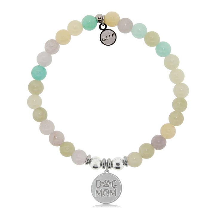 Breloque Dog Mom avec bracelet caritatif en jade vert et jaune pour la vente par H.E.L.P