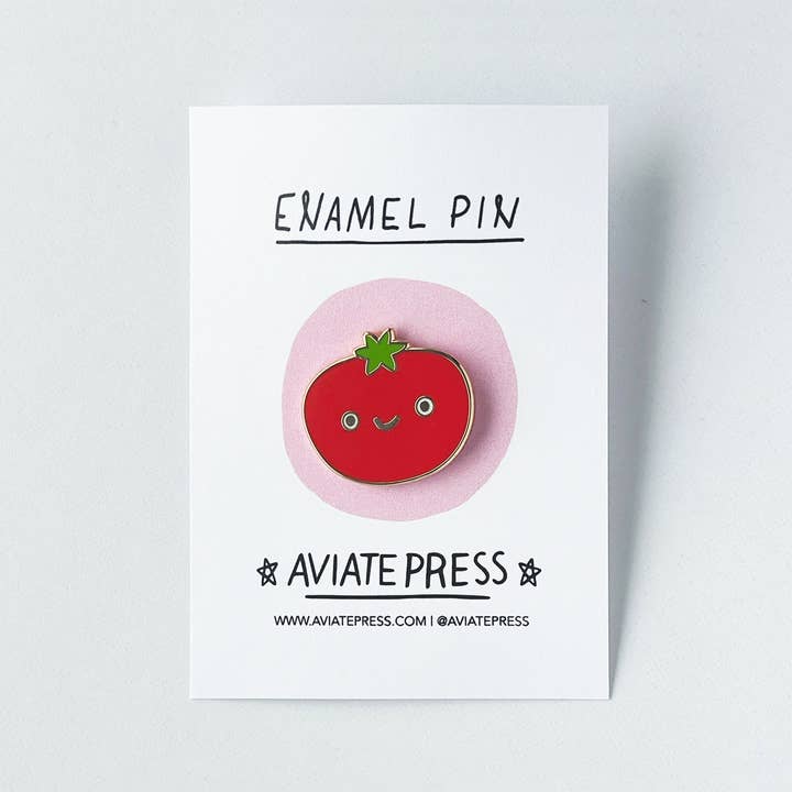 Tomato Enamel Pin for wholesale by Aviate Press