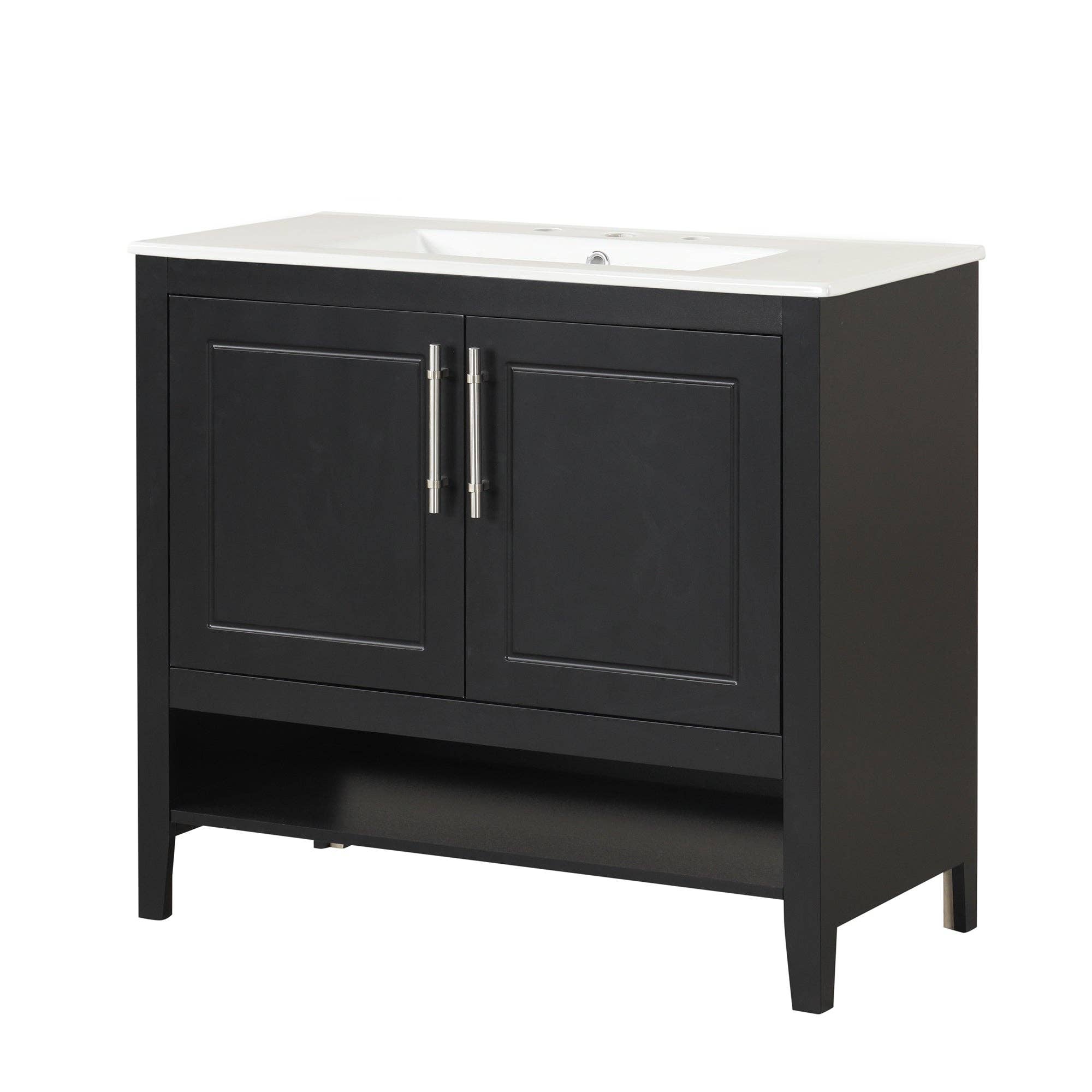 Orange County Decor - Wholesale Cabinet - 36" Bathroom Vanity With Sink, Multi Functional Bathroom Cabinet With Doors And Drawers, Mdf Frame And Mdf Board, Black Black Solid Wood Mdf25