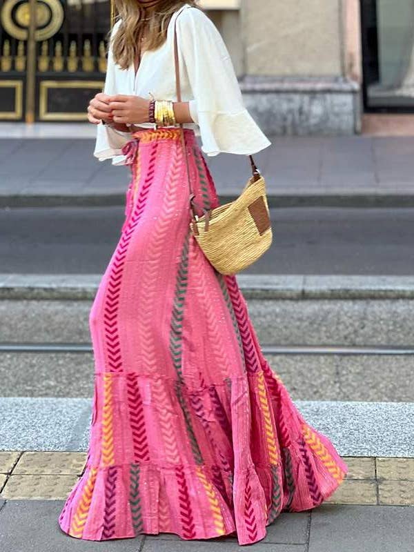 saia longa estampada estilo étnico de cintura alta por atacado de Fashion Combination