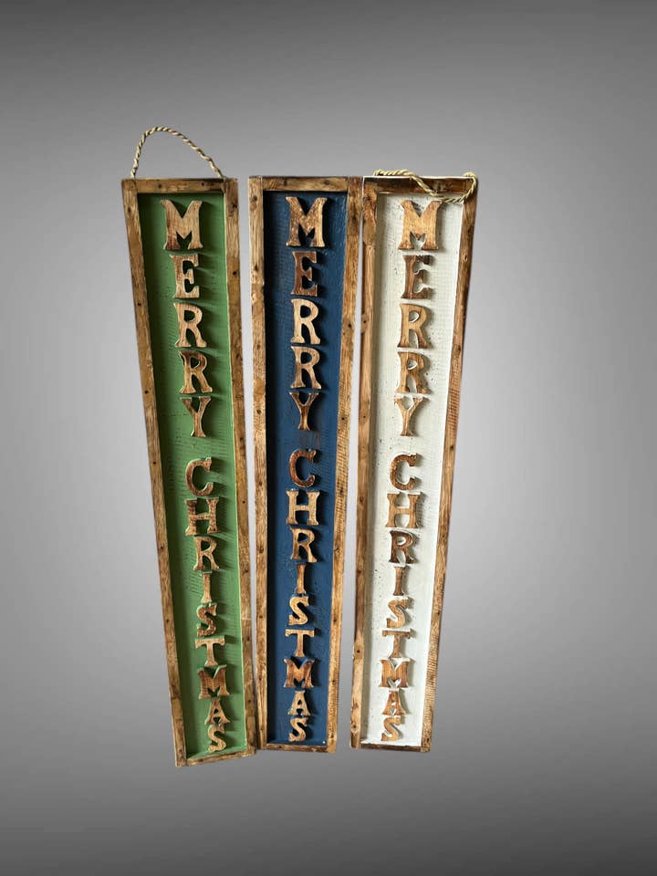 Wooden carved Merry Christmas hanging sign for wholesale by Batik Indah