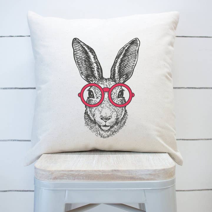 Coelho com óculos vermelhos capa de travesseiro decoração de travesseiro de Páscoa por atacado de Rising Tide Vintage