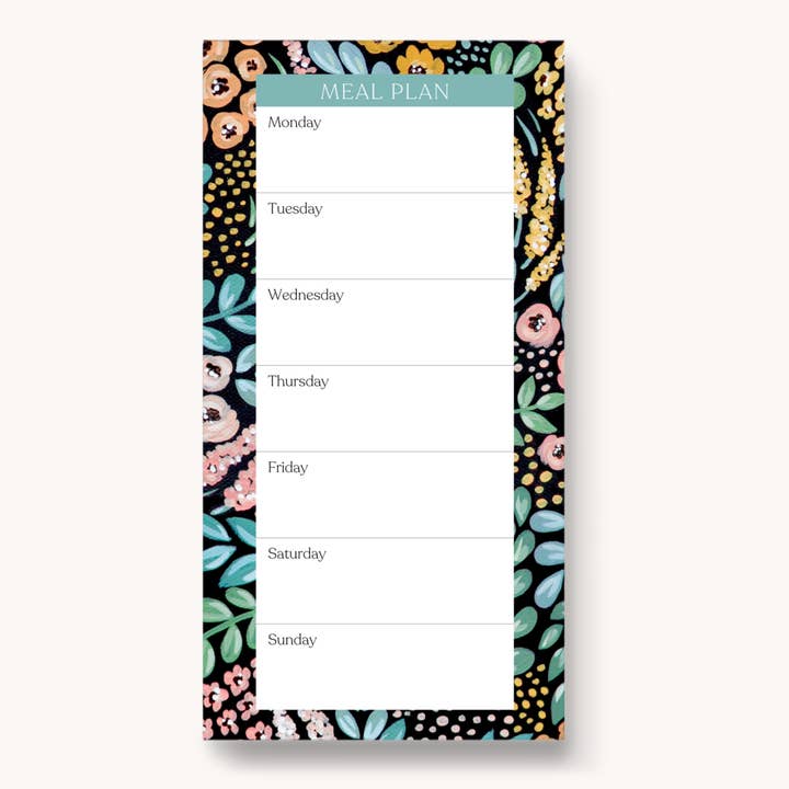 Bloco de Notas Magnético para Plano de Refeições com Flores Pretas por atacado de Elyse Breanne Design