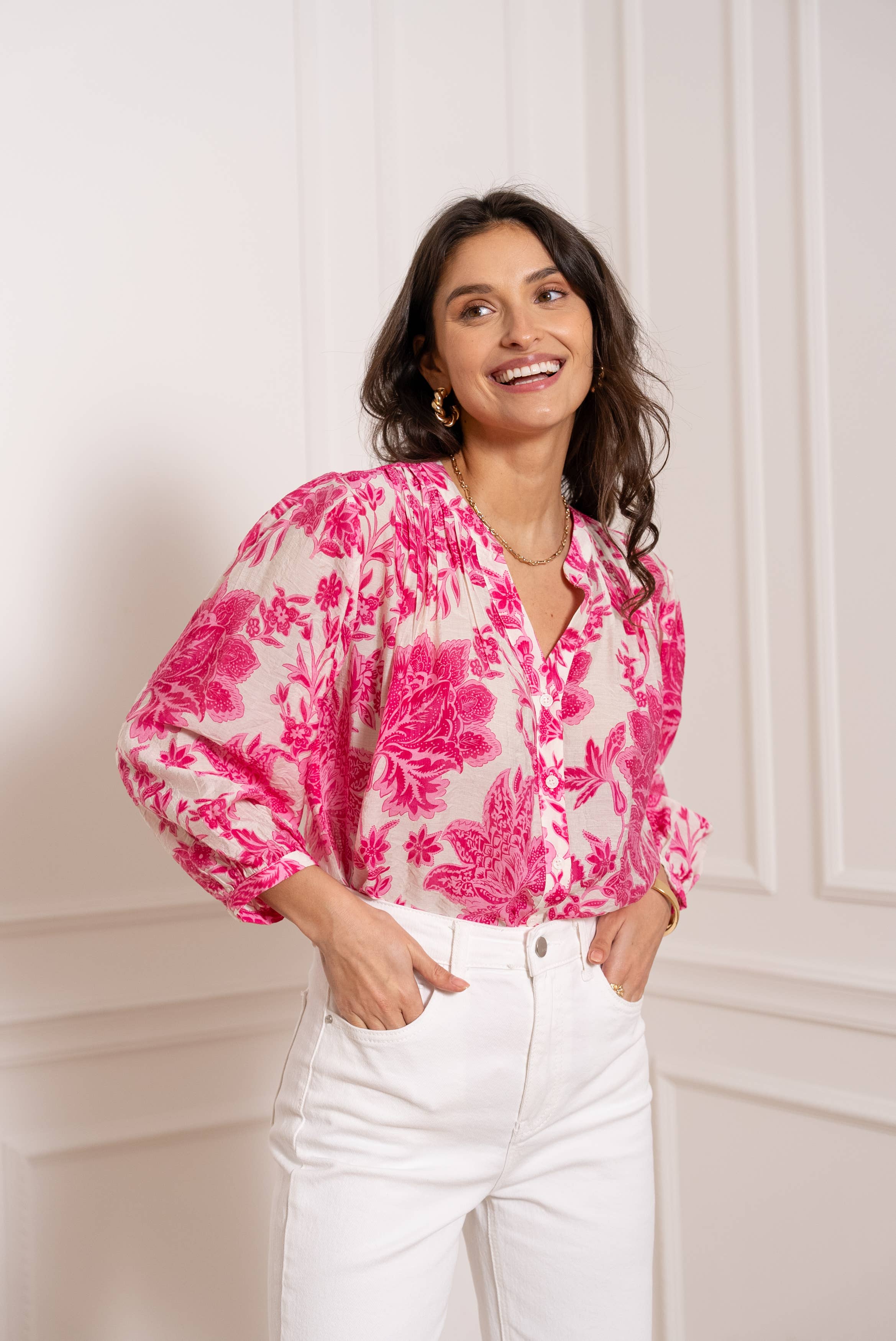 CHOKLATE PARIS – Camisa com botões no colarinho – Mulher por atacado – Camisa Saint Tropez estampada viscose seda - CK0813612