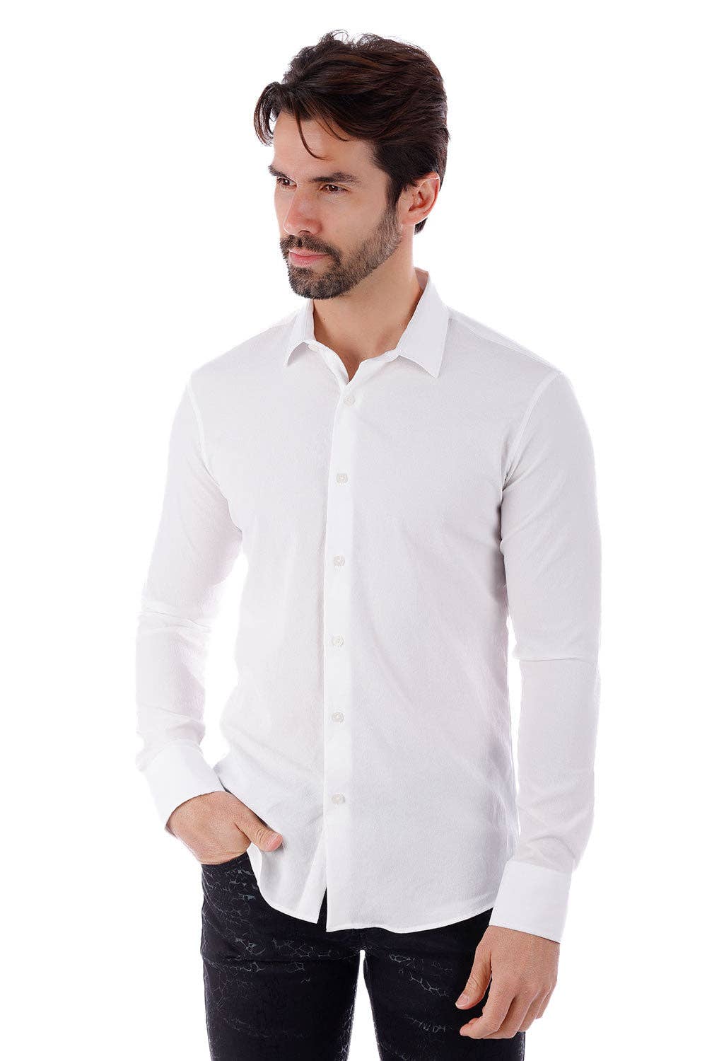 BARABAS - Vente Chemise à col boutonné – homme - Chemise décontractée à manches longues pour hommes de couleur unie 4B3322