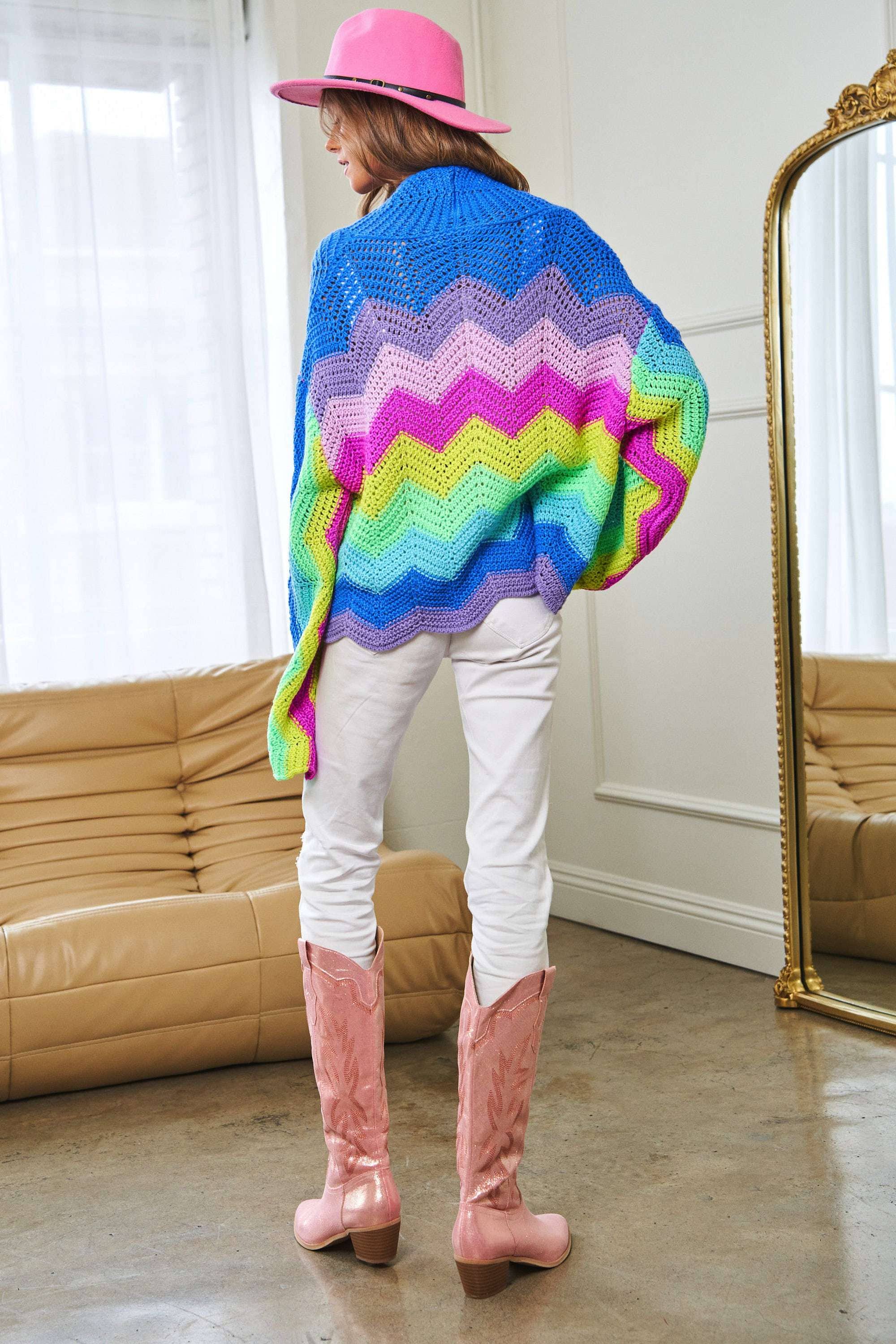 PLUS RAINBOW MULTI COLOR KNIT SWEATER CARDIGAN for wholesale on Faire5