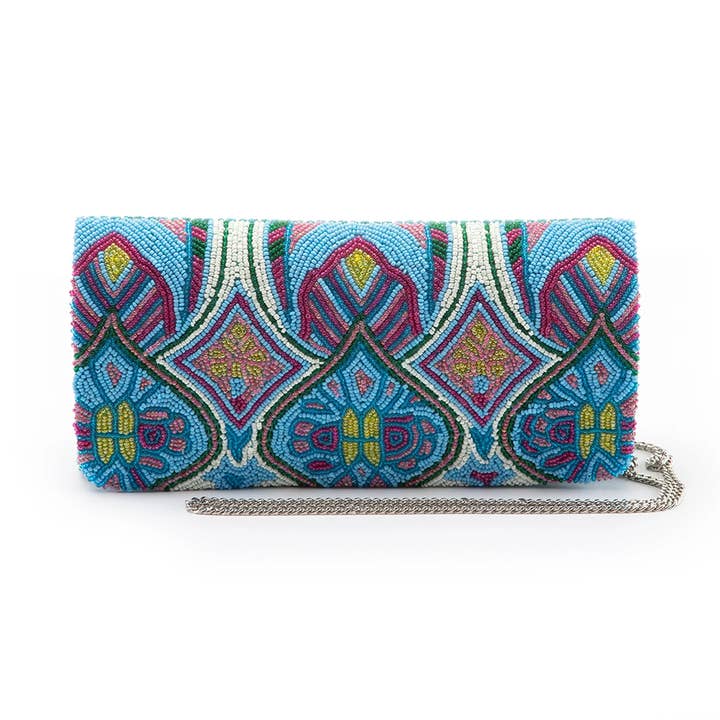 Shastra Home - Wholesale Clutch Bag - Women's - Pratap Clutch with Vibrant Beadwork and Silver Chain