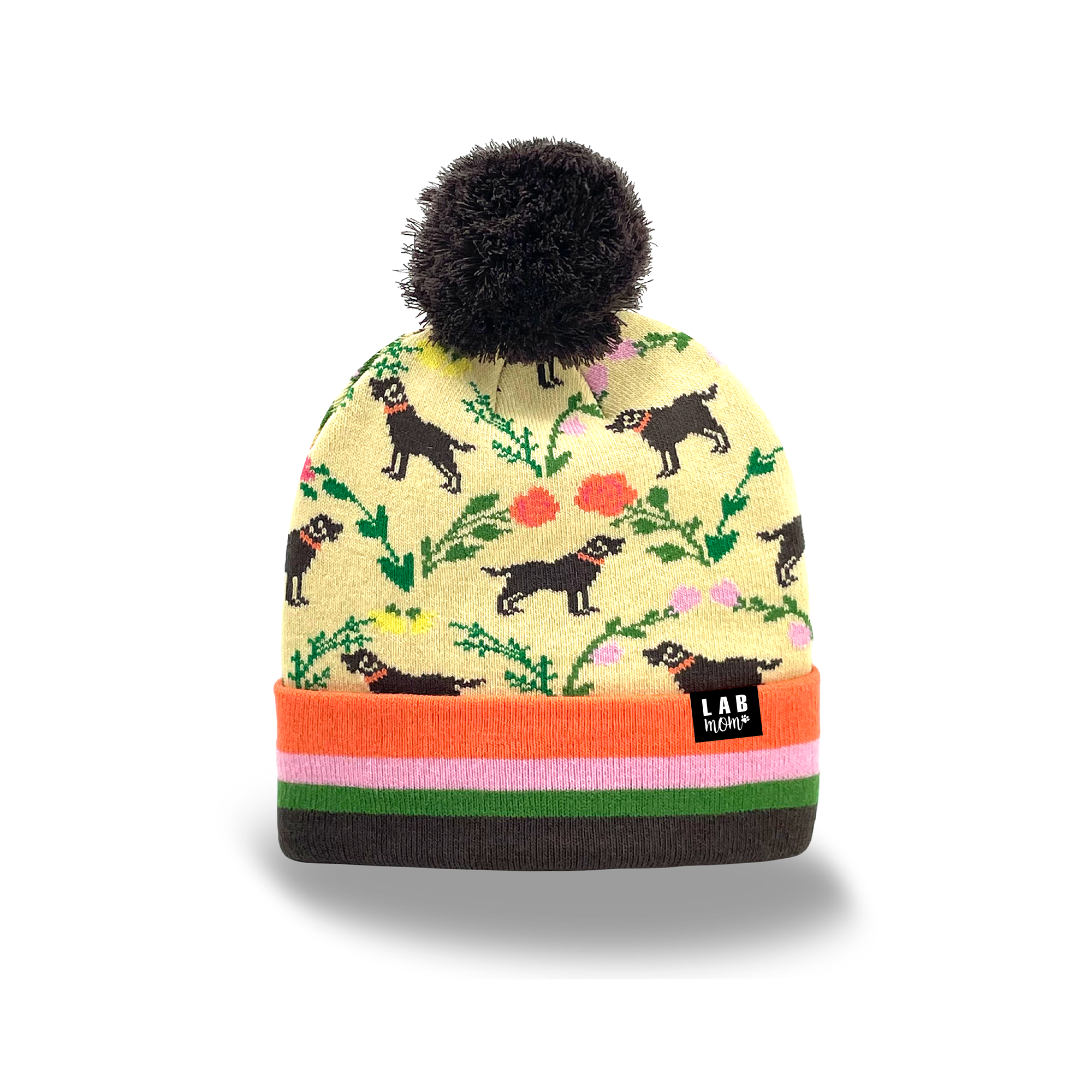 Northern Icons Creations INC - Vente Bonnet – femme - Bonnet tricoté avec pompon au design de chien labrador, chapeau d'hiver chaud unisexe0