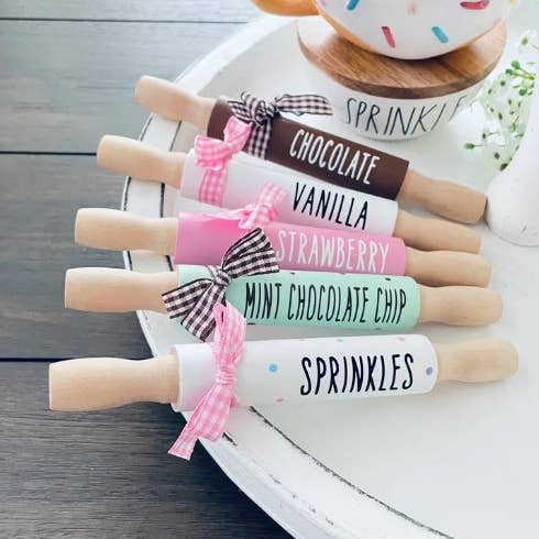 7'' Farmhouse Ice Cream Rolling Pin, Ice Cream Decor Pin for wholesale by AH Designs 15