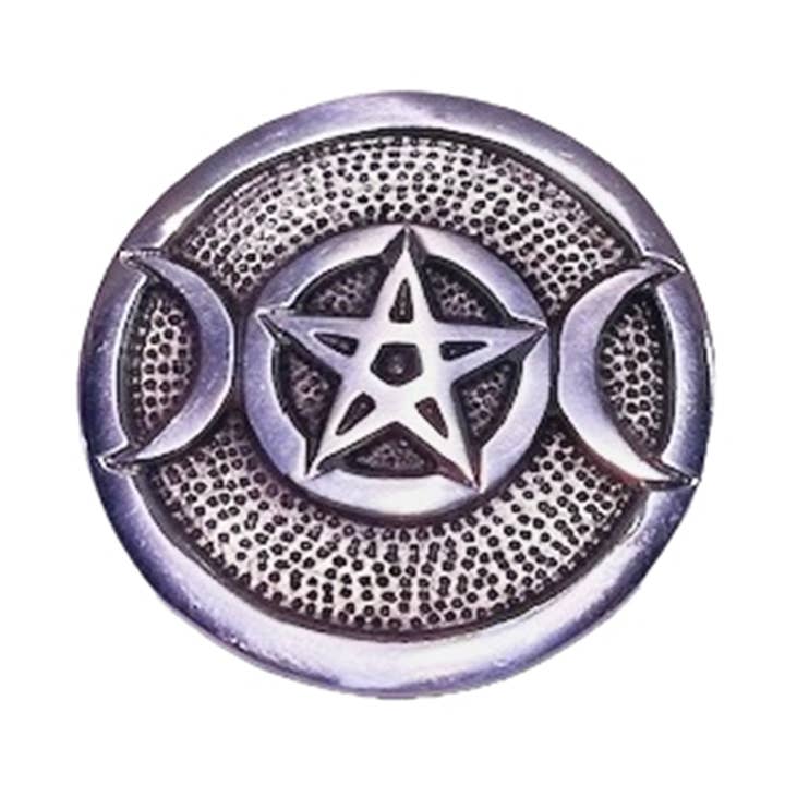 Triple Moon Pentacle Incense Burner – White Metal for wholesale by R. Expo/Song of India