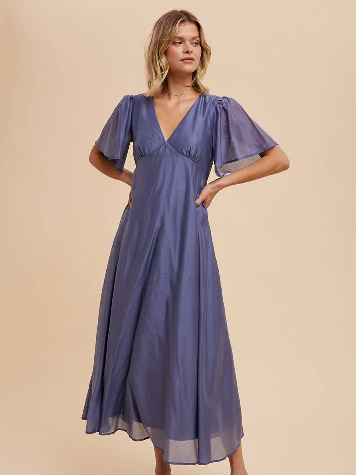 TENCEL BLEND FLUTTER SLEEVE MAXI DRESS for wholesale by In Loom