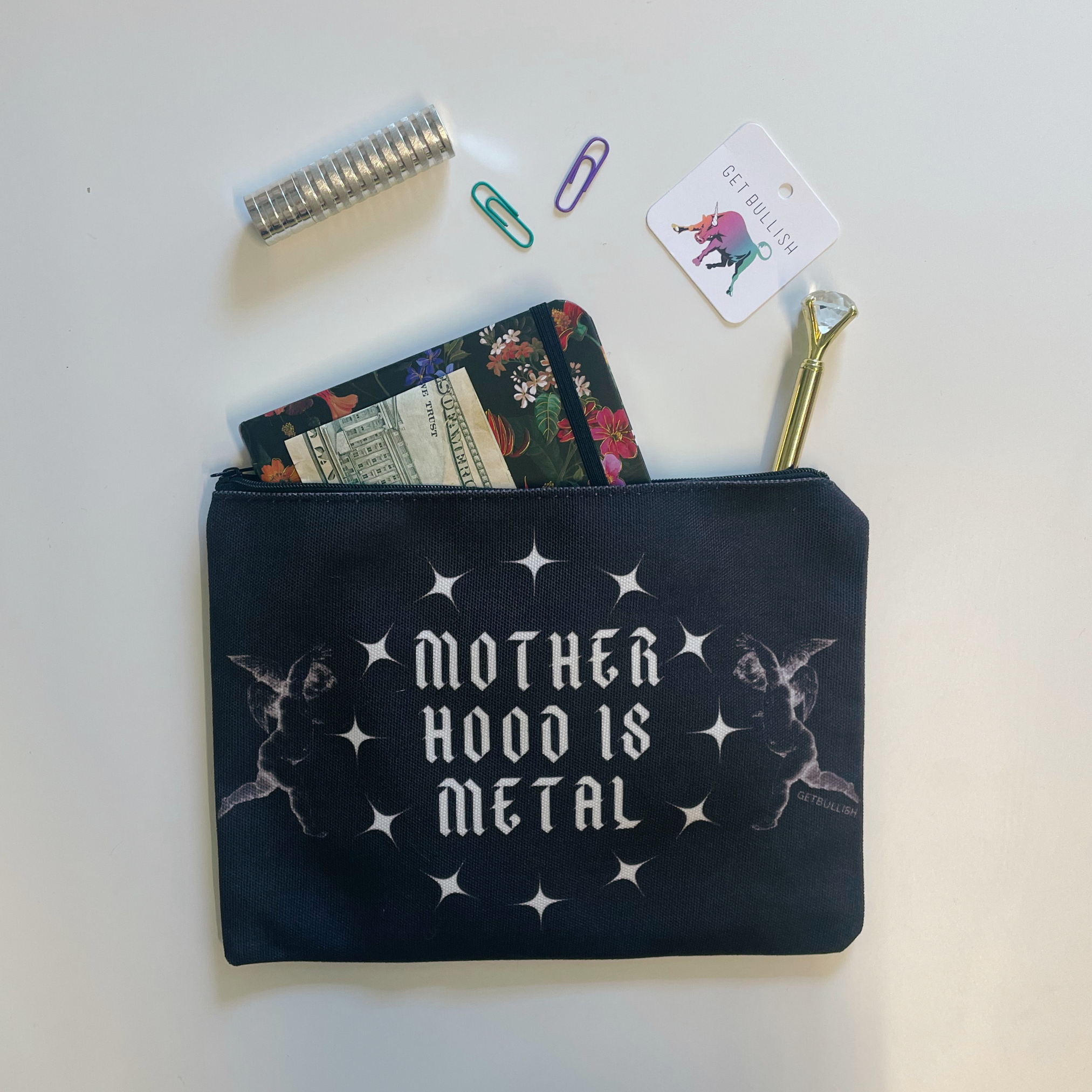 GetBullish - Wholesale Pencil case/pouch - GetBullish Motherhood is Metal Canvas Zipper Pouch 9.5" x 7" | Cosmetics Bag or Pencil Case2