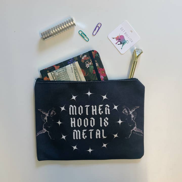 GetBullish - Wholesale Pencil case/pouch - GetBullish Motherhood is Metal Canvas Zipper Pouch 9.5" x 7" | Cosmetics Bag or Pencil Case2