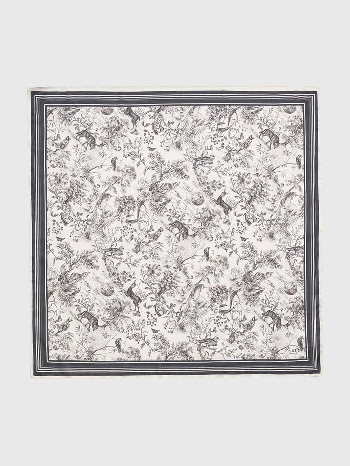 SOLO REGNO UNITO E UE - Sciarpa Quadrata Nera con Motivo Toile Wolf Garden per la vendita all'ingrosso da parte di Fable England