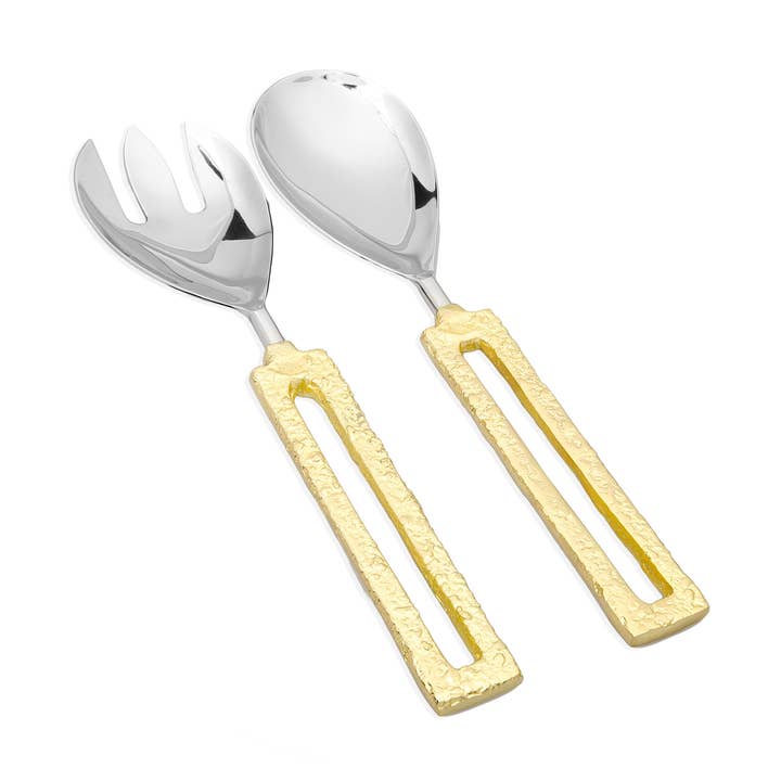 Couverts à salade avec poignées carrées dorées pour la vente par CLASSIC TOUCH DECOR INC.