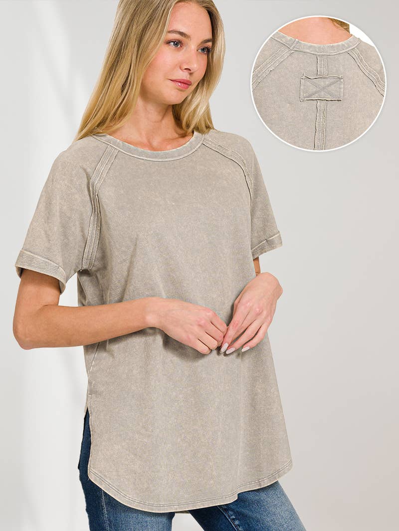 42POPS - Vendita all'ingrosso Maglietta - Donna - Top casual in French Terry lavaggio vintage con patch posteriore9