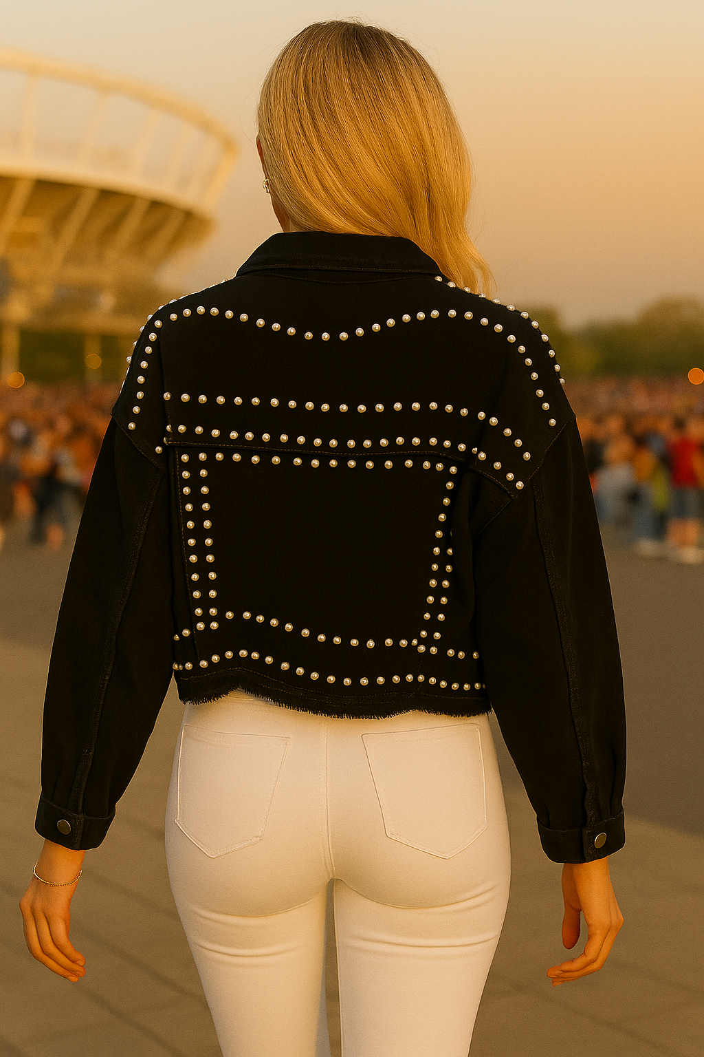 LTX Sportswear - Wholesale Denim Jacket - Women's - 7139 Black Oversized Denim Pearl Jacket1