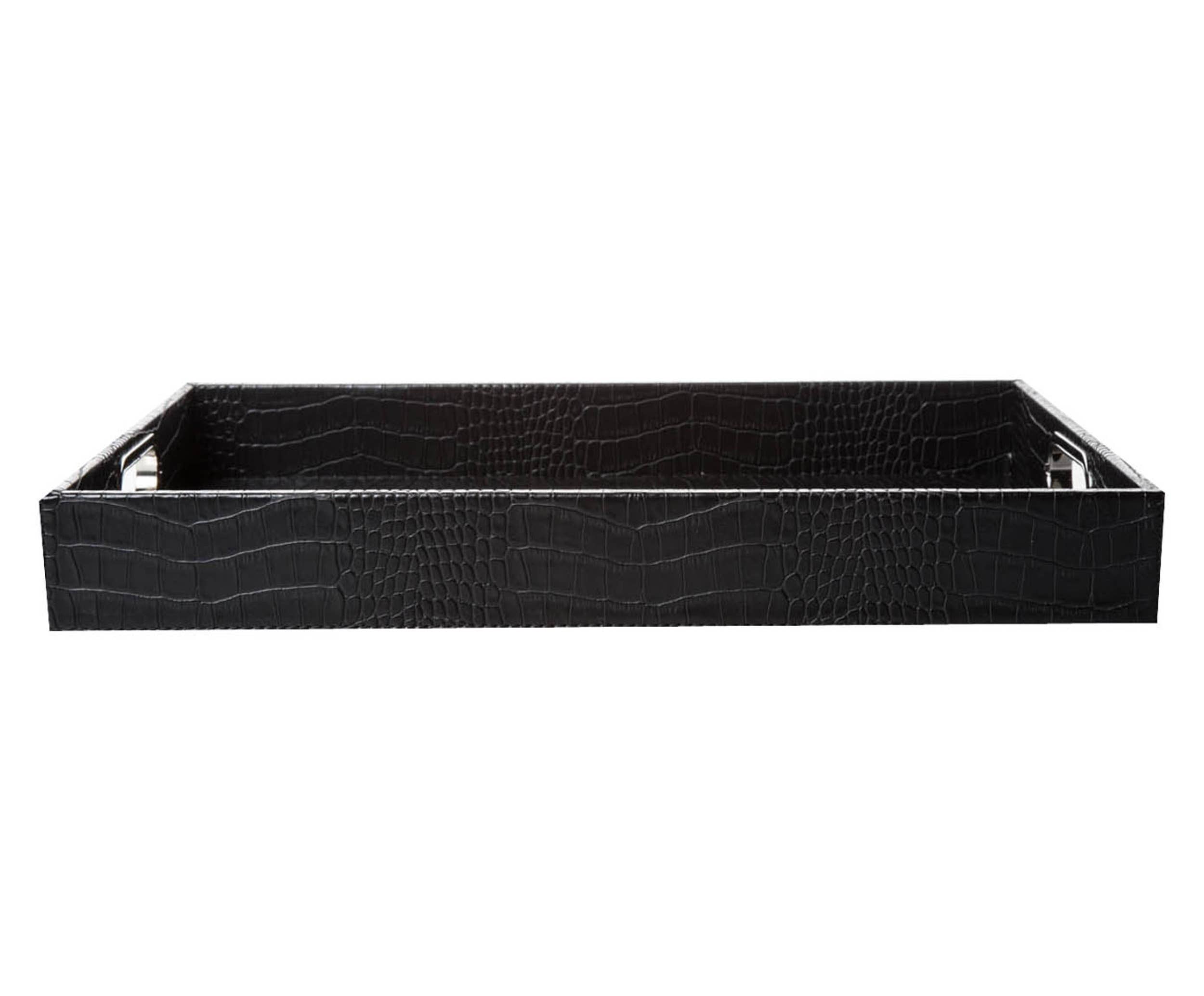 Signature Home Collection GmbH - Wholesale Decorative Tray - Rectangular tray with handles crocodile leather black artificial leather1