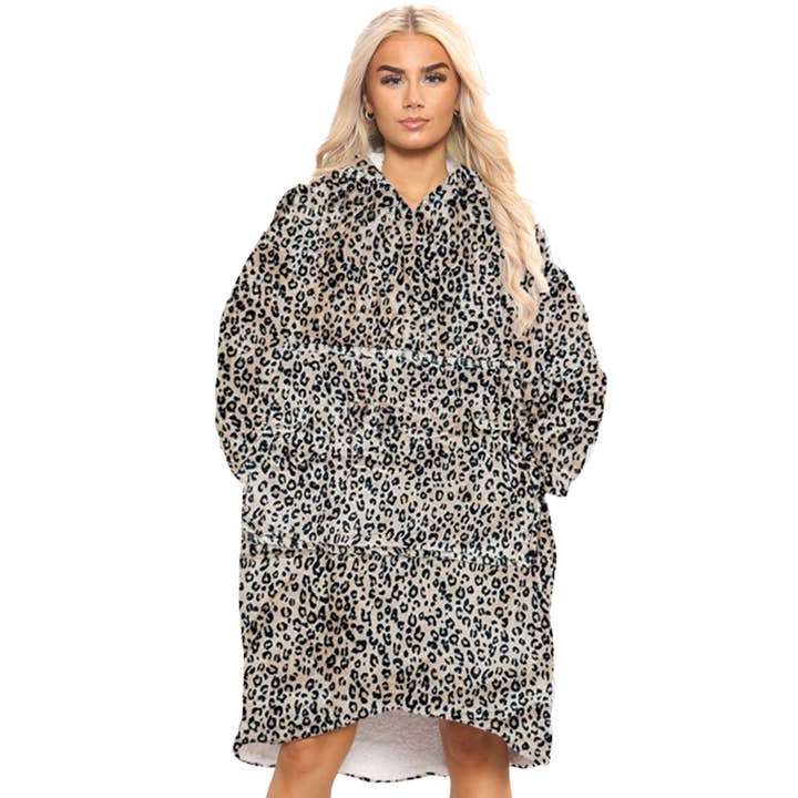 MANAV – wholesale Hoodie – Women's – Oversized Sherpa Fleece Hoodies - Leopard Print