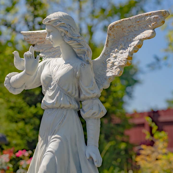 Zaer Ltd. International - Wholesale Outdoor Ornament/Decor - 46" Tall Angel Statue w/ Billowing Dress and Bird "Maria"
