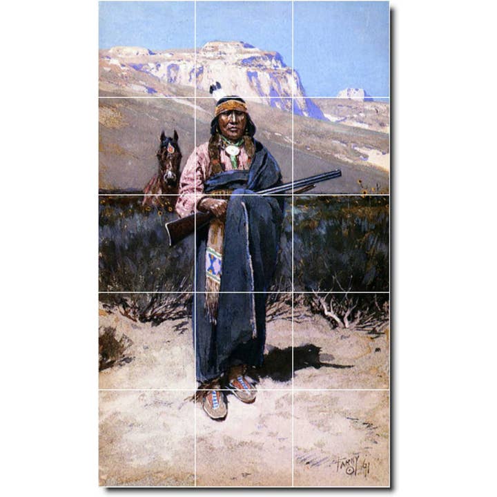 Indianer Keramiska plattor Väggmålning PT03258 för wholesale av Picture-Tiles.com