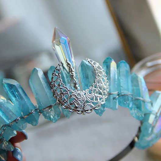 GenY Studio - Venta al por mayor Tiara - Mujer - Corona de cristal azul del océano | Cordelia Hija del Mar