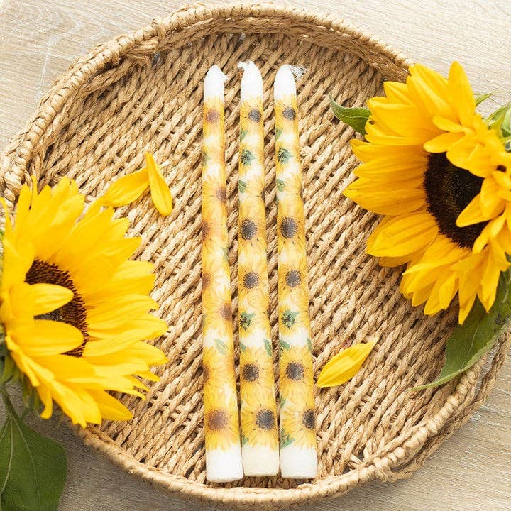 Something Different Wholesale - Wholesale Tapered candle/candlestick - Set of 3 Sunflower Taper Candles1