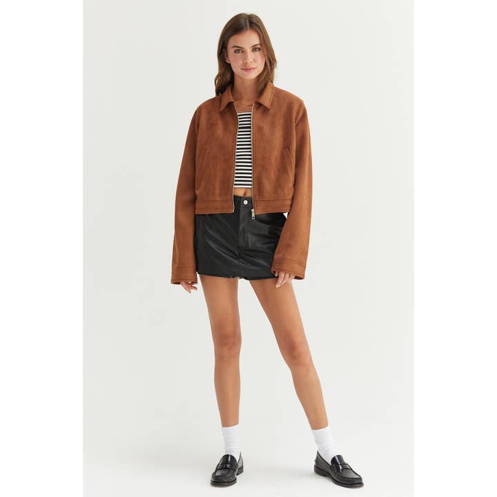HYFVE - Wholesale Jacket - Women's - HF24F590-CROPPED FAUX SUEDE ZIP-UP JACKET