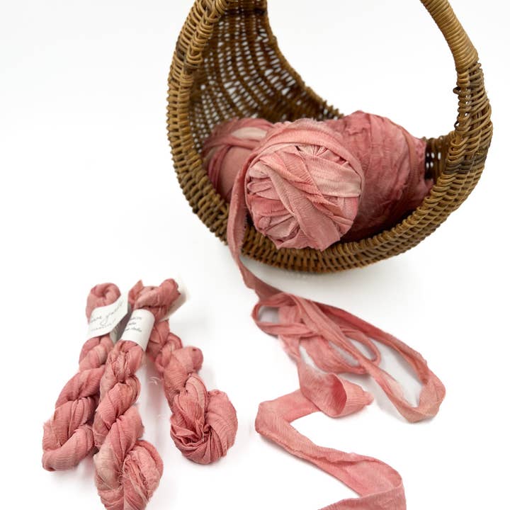 farmette - Wholesale Ribbon - Gift Wrapping - Watermelon Plant-Dyed Sari Silk Ribbon - 5 yards1