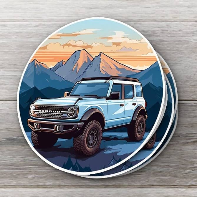 New Blue Bronco Sticker for wholesale by Ozark Sticker Company