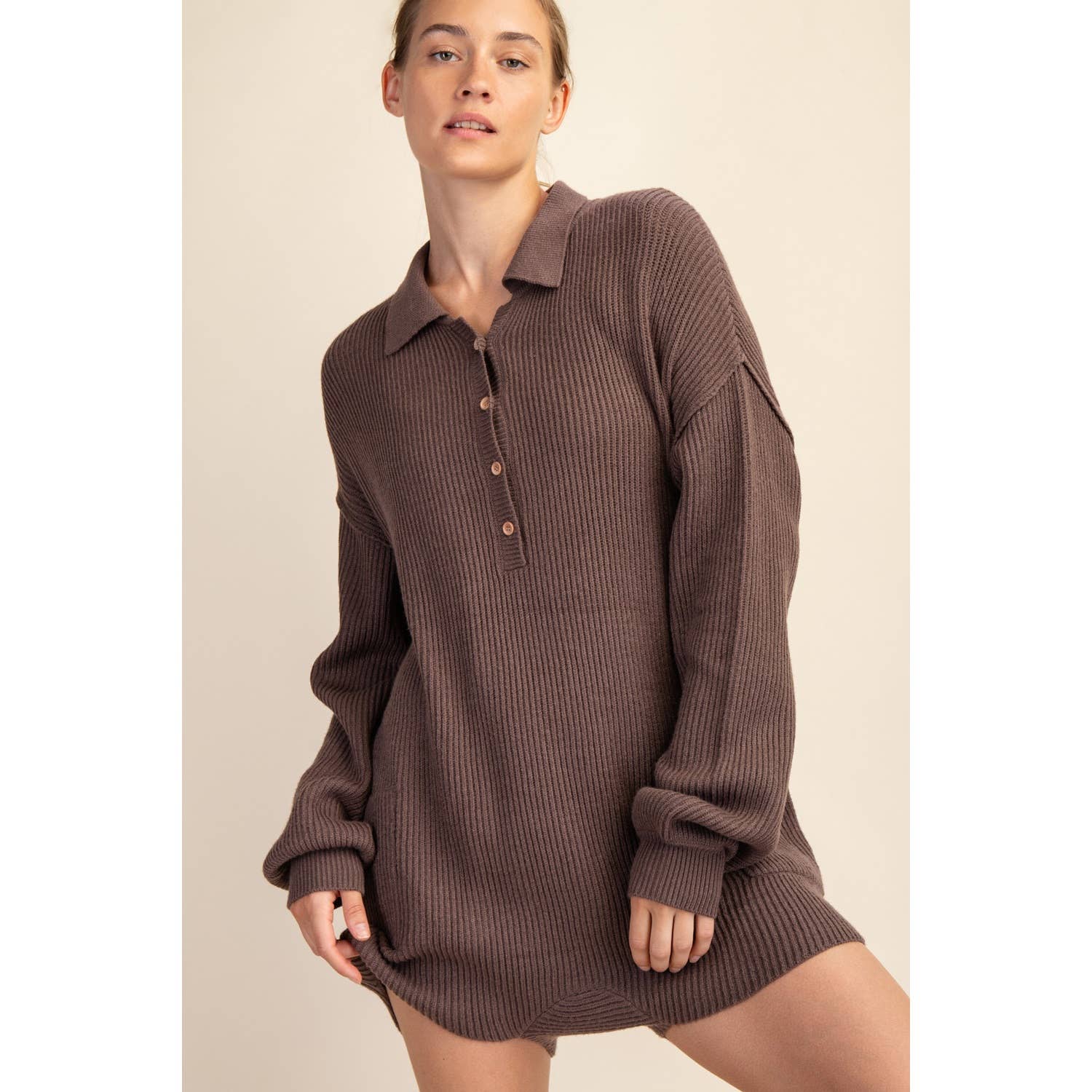 Apolline - Wholesale Romper - Women's - Long Sleeve Ribbed Knit Sweater Romper with Pockets8
