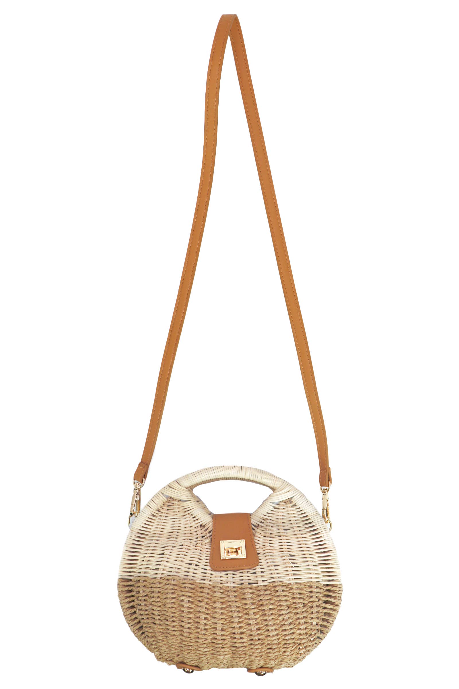 Cap Zone - Wholesale Beach Bag - Two Tone Rattan Straw Wicker Circle Purse Bag9