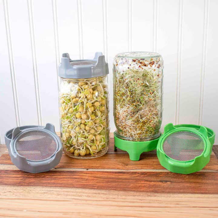 Mason Jar Lifestyle - Wholesale Food Storage Container - Rust Proof Sprouting Lid with Built-In Stand for Wide Mouth