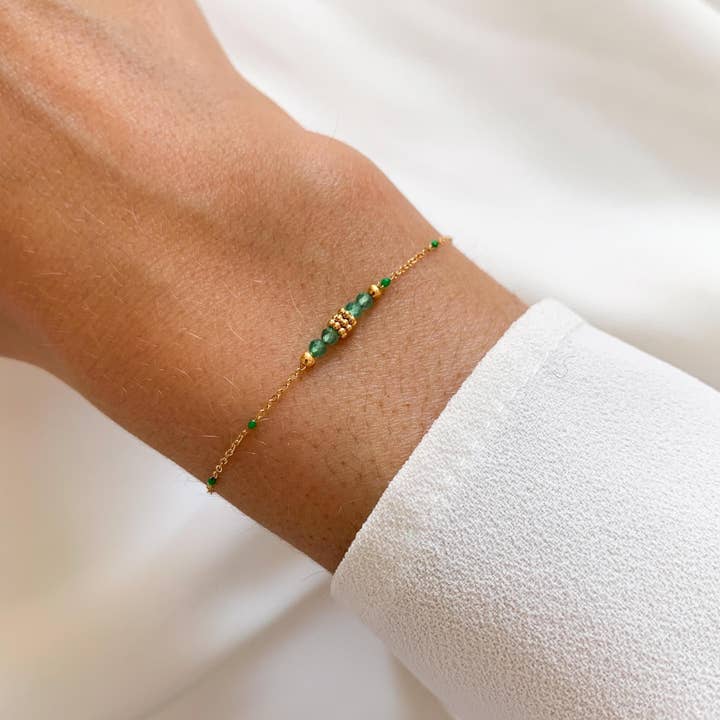 Bracelet acier inoxydable perles vertes pour la vente par Victoire Collection