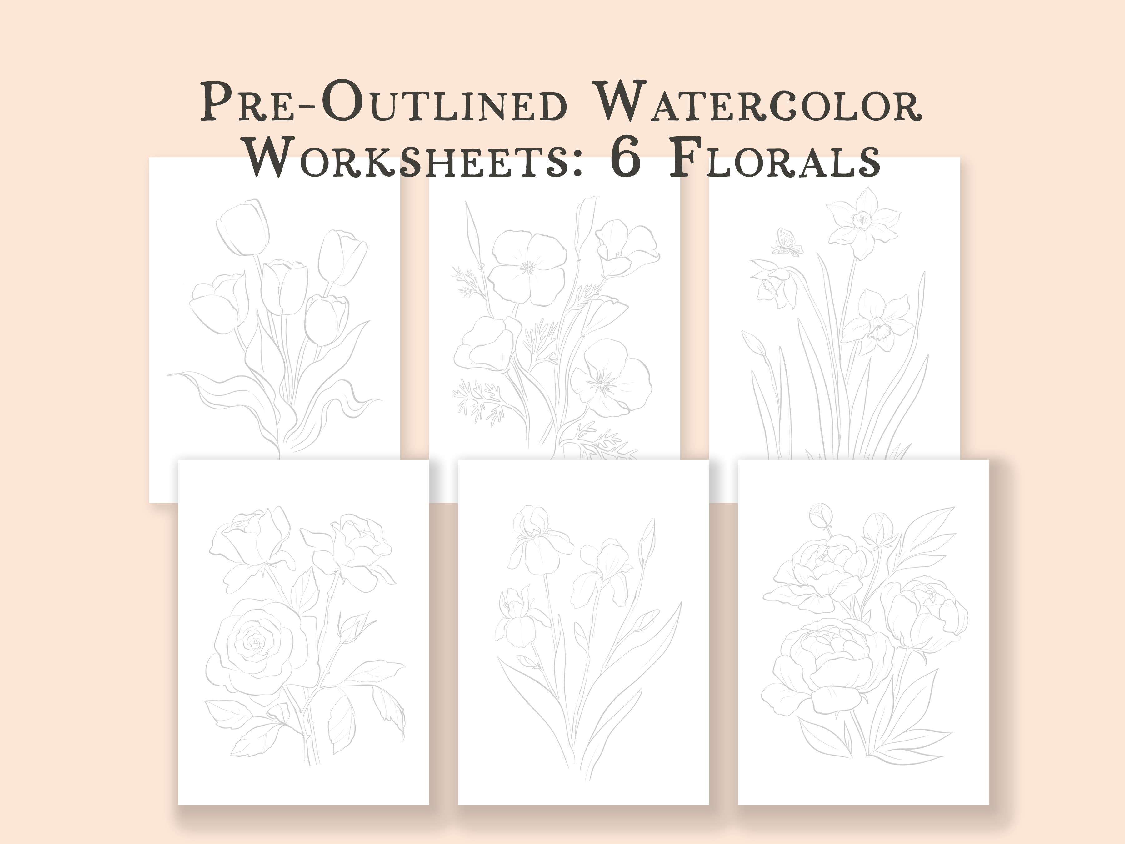 Jean Choe Art & Design - Wholesale Sketchbook/Sketchpad - Watercoloring Book. Watercolor Workbook - Outlined Flowers.14